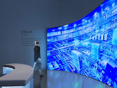 Enterprise Future Tech Display With Curved Digital Screen And Interactive Data Visualization 3d model