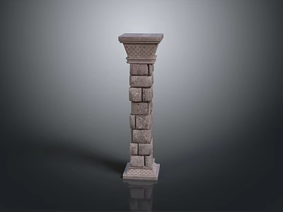 Elegant Architectural Stone Column Showcasing Layered Structure And Intricate Carvings 3d model