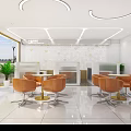 Modern Bank Lobby Interior With Large Windows White Columns Round Tables And Sofas 3d model