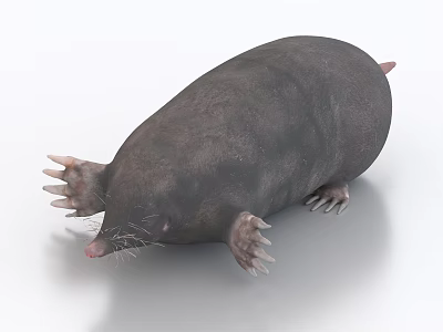 Gray Mole With Round Body Sharp Claws And Whiskered Snout On White Background 3d model