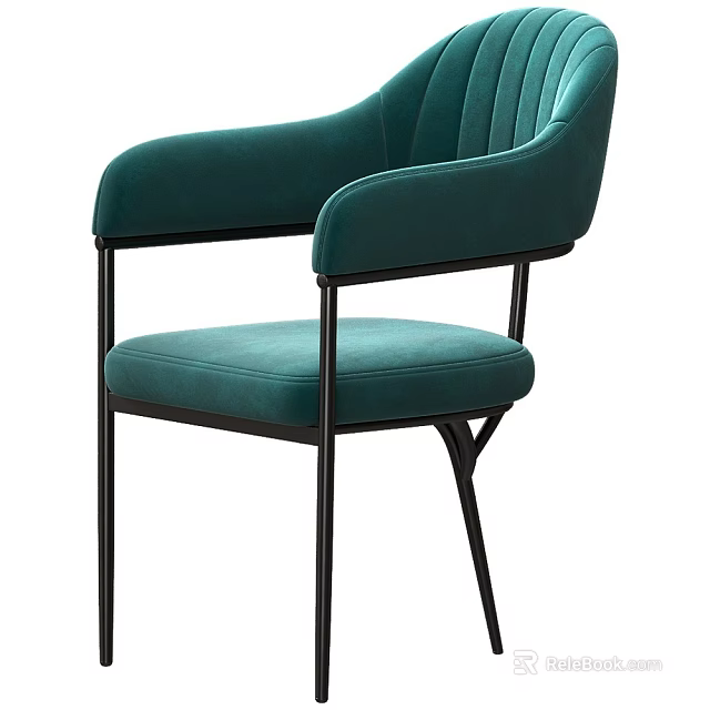 Modern Teal Velvet Accent Chair With Black Metal Frame And Comfortable Design 3d model 