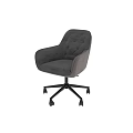 Grey Velvet Tufted Backrest Office Chair With Armrests And Black Metal Wheels