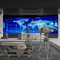 Professional Studio Setup With Large World Map Screen Cameras And Lighting 3d model