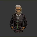 Elderly Man With White Hair Beard Holding Tray With Wine Glass In Suit Bow Tie
