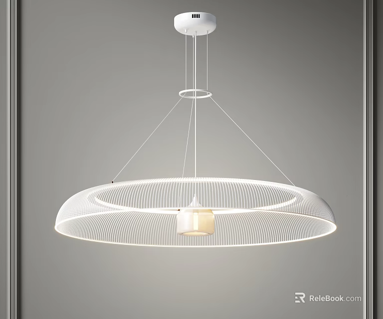 Modern White Circular Chandelier With Sleek Design And Central Light Shade 3d model 