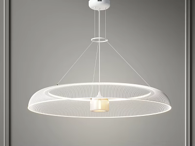 Modern White Circular Chandelier With Sleek Design And Central Light Shade 3d model