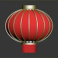 Traditional Red Chinese Lantern with Golden Frame and Ribbed Structure