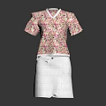 Women's Floral Print Short Sleeve V Neck Top With Gray Skirt Outfit Set