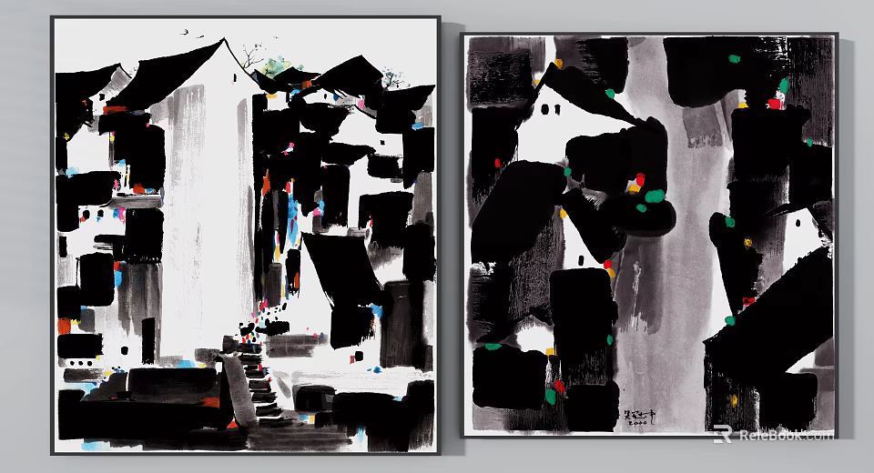 Ink Wash Paintings Of Jiangnan Water Town With Black Tiles And Steps 3d model 