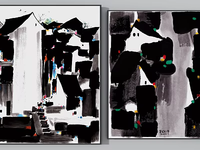 Ink Wash Paintings Of Jiangnan Water Town With Black Tiles And Steps 3d model