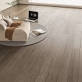 Modern Living Room Interior With Wooden Flooring Light Sofa Round Rug Laptop And Plant