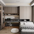 Modern Tatami Bedroom Interior Design With Built in Wardrobe Desk And Cozy Bed