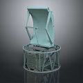 Scenic Blue Green Landscape With Sloped Panels And Circular Base Reflective Surface