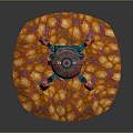 Red Green Mechanical Creature Character Standing On Orange Pink Organic Platform