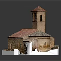 Cartoon Scene Featuring Small Church Model With Red Roof Brick Red Walls And White Base