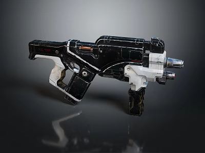 Futuristic Sci Fi Gun Design With Black White Metal Structure Grip Barrel and Technological Details 3d model