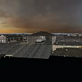 Ancient Architecture Complex With Traditional Roofs Courtyard And Stone Paved Ground At Sunset