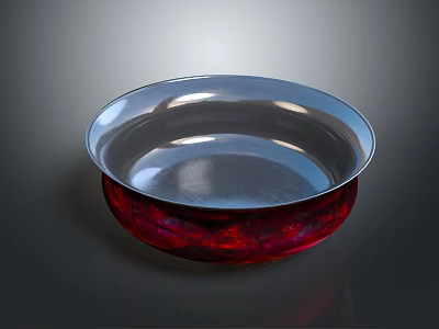Elegant Silver And Red Tableware Set With Shiny Bowl For Modern Dining Home Use 3d model