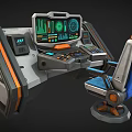 Sci Fi Control Console With Green Digital Screens And Blue Accent Chair 3d model