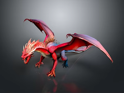Red Mythical Dragon With Detailed Wings In 3D Rendered Standing Pose 3d model