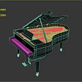 Elegant Black Grand Piano with Open Lid Red Interior and Gold Legs for Daily Life