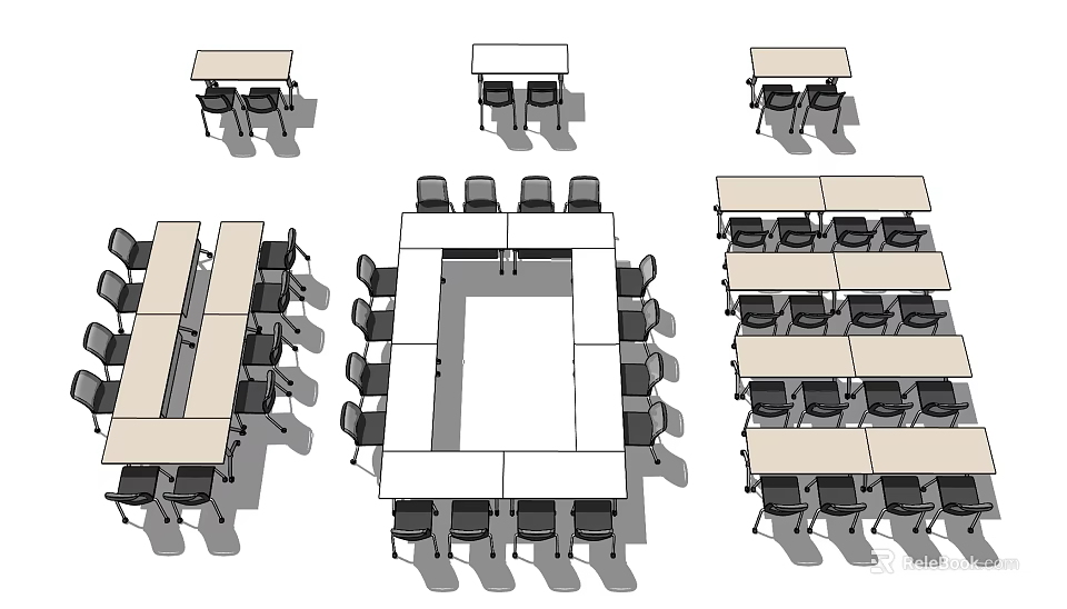 Versatile Table and Chair Combinations with Various Layouts for Different Spaces 3d model
