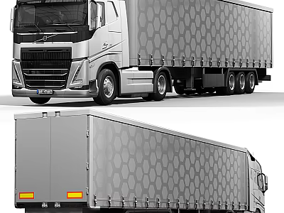 Volvo Cargo Truck with Honeycomb Pattern Trailer and Multiple Wheels Design 3d model