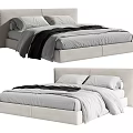 Modern Double Bed with Upholstered Headboard Soft Gray Bedding and Plush Pillows