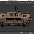 Vintage Electric Tram with Red and Beige Classic Design on Tracks and Wooden Interior
