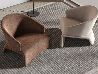 Modern Brown and Beige Armchairs on Gray Carpet in Contemporary Living Room 3d model