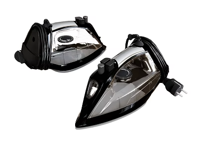 Black And Silver Electric Irons For Home Use With Plug And Modern Design 3d model