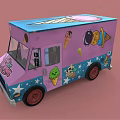Pink Ice Cream Truck Featuring Star Decorations And Ice Cream Graphics With Open Serving Window