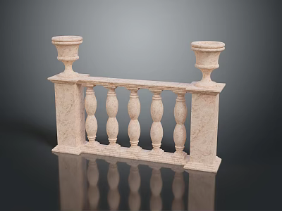 Scenic Marble Stone Railing Landscape With Two Pillars Vase Shaped Tops And Reflection 3d model