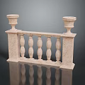 Scenic Marble Stone Railing Landscape With Two Pillars Vase Shaped Tops And Reflection
