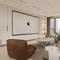 Modern Living Dining Room Interior With Large Screen Coffee Table Display Cabinet And Striped Rug