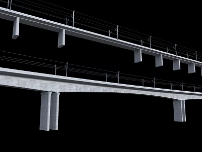 Double Deck Elevated Municipal Road Structure With Concrete Pillars And Railings 3d model