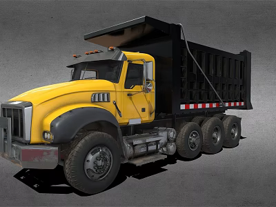 Yellow Heavy Duty Dump Truck With Black Bed And Large Wheels 3d model