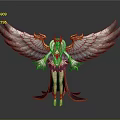 Mythical Female Character With Large Pink White Wings And Golden Headdress