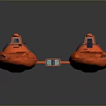 Two Shiny Orange Connected Futuristic Vehicles With Cockpits On Dark Background