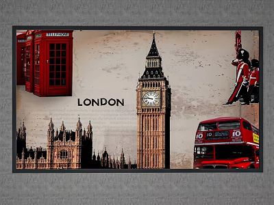 Vintage London Iconic Landmarks Red Telephone Box Big Ben And Double Decker Bus 3d model