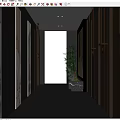 Modern Hotel Corridor With Marble Floor Wall Lamps Wooden Doors And Green Plants
