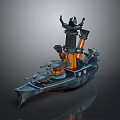 Detailed 3D Military Warship Model With Turrets Smokestack And Orange Accents