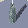 Tall Modern Office Building With Geometric Glass Facade And Sloped Structure