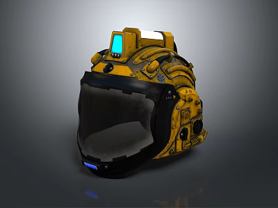 Advanced Weapon Helmet With Yellow Exterior Transparent Visor And Blue Top Light 3d model