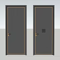 Modern Black Hinged Doors With Golden Frames Handles And Chinese Pattern 3d model