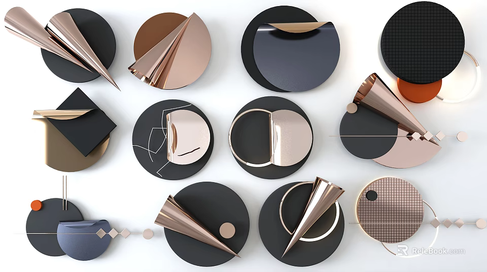 Modern Stylish Wall Decor With Circular Fan Shaped Brown Black And Metallic Geometric Elements 3d model