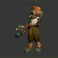 Cartoon Character With Yellow Hat Goggles White Top And Green Blue Device