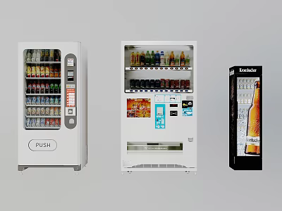 Commercial Vending Machines Various Styles With Drinks And Snacks In White Black 3d model