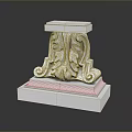 Scenic Garden View Featuring White Stone Carving With Leaf Scroll And Reflection 3d model