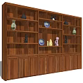 Traditional Wooden Display Shelf With Decorative Items Multiple Layers And Storage Cabinets